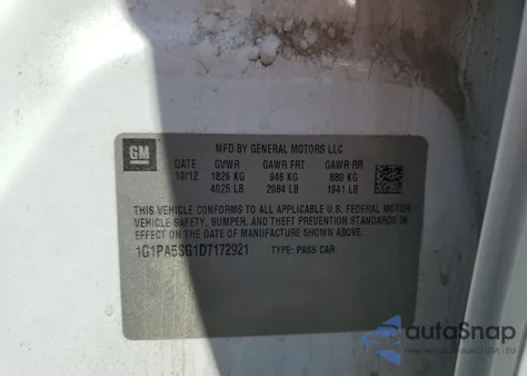 2013 Chevrolet Cruze Ls из США, поврежденный, VIN 1G1PA5SG1D7172921